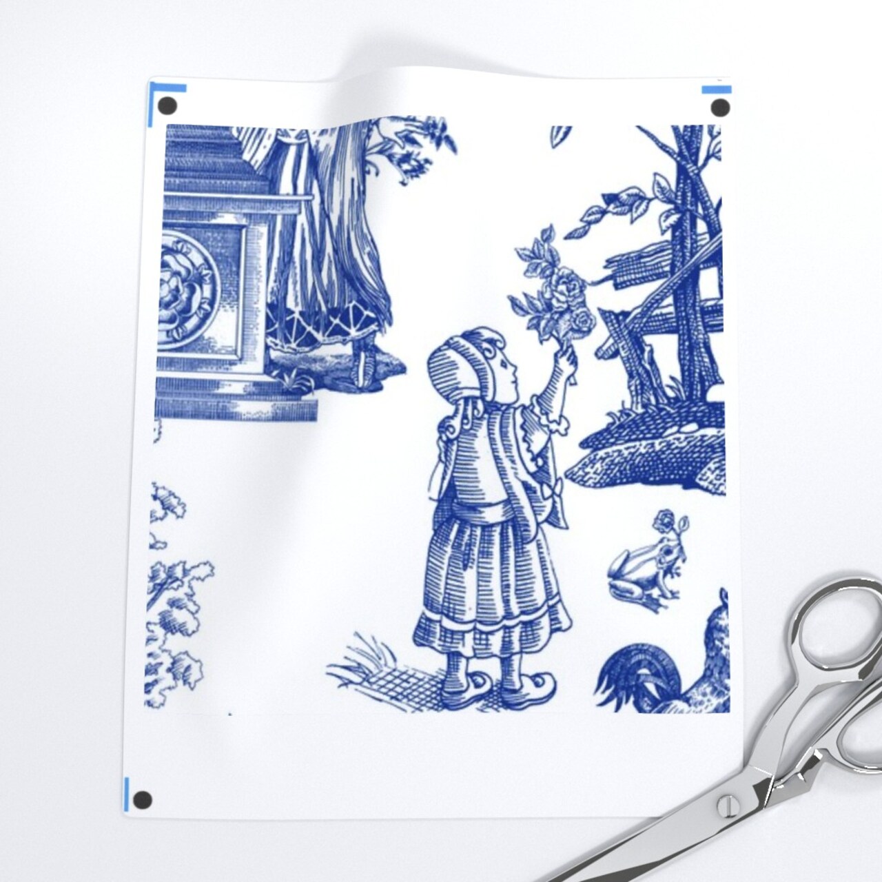 Indigo Blue White Floral Toile Roses Classical Custom Printed Fabric by Spoonflower Various Fabrics by the Yard or Fat Quarter